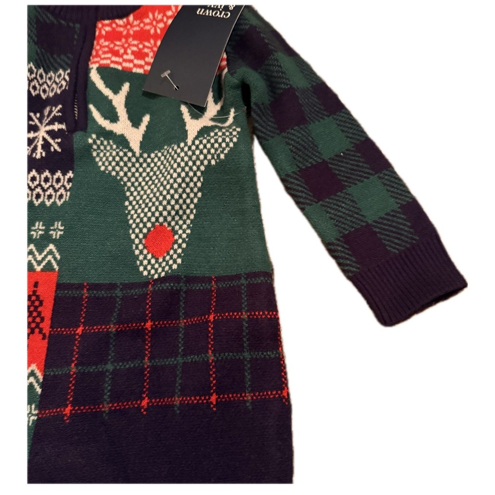 Christmas Sweater Body Suit 12‎ Months Reindeer Winter Patchwork NWT - Picture 3 of 4